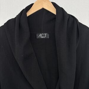 ACJ Sweater Women 42 Virgin Wool Interlock Cardigan Shawl Open Front Black Italy